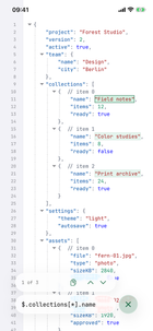 Android-Editor von JSONPad mit drei hervorgehobenen Treffern einer JSONPath-Abfrage.